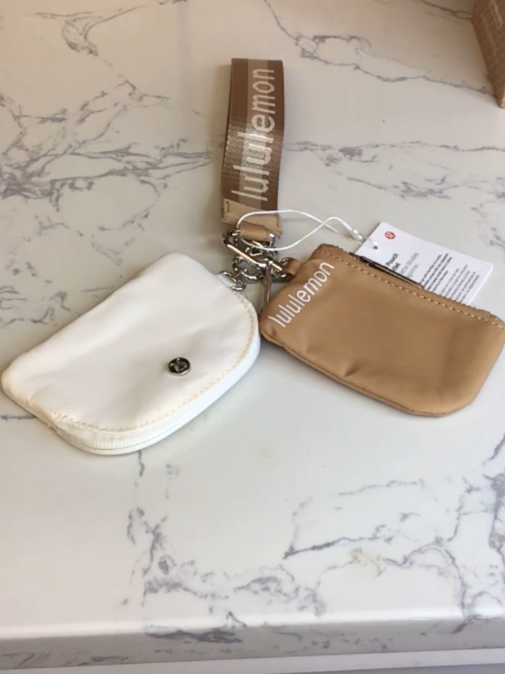 lululemon athletica White & Tan Mini Pouch Keychain Set
